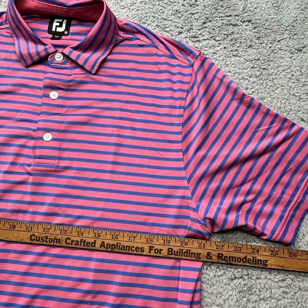 FootJoy Peformance Polo Mens M Stretch Golf Shirt‎ Pink w/ Blue Stripes - Picture 6 of 7